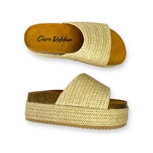 Cape Robbin New Women's Hacha Platform Sandals Size 6 Tan Raffia Slides